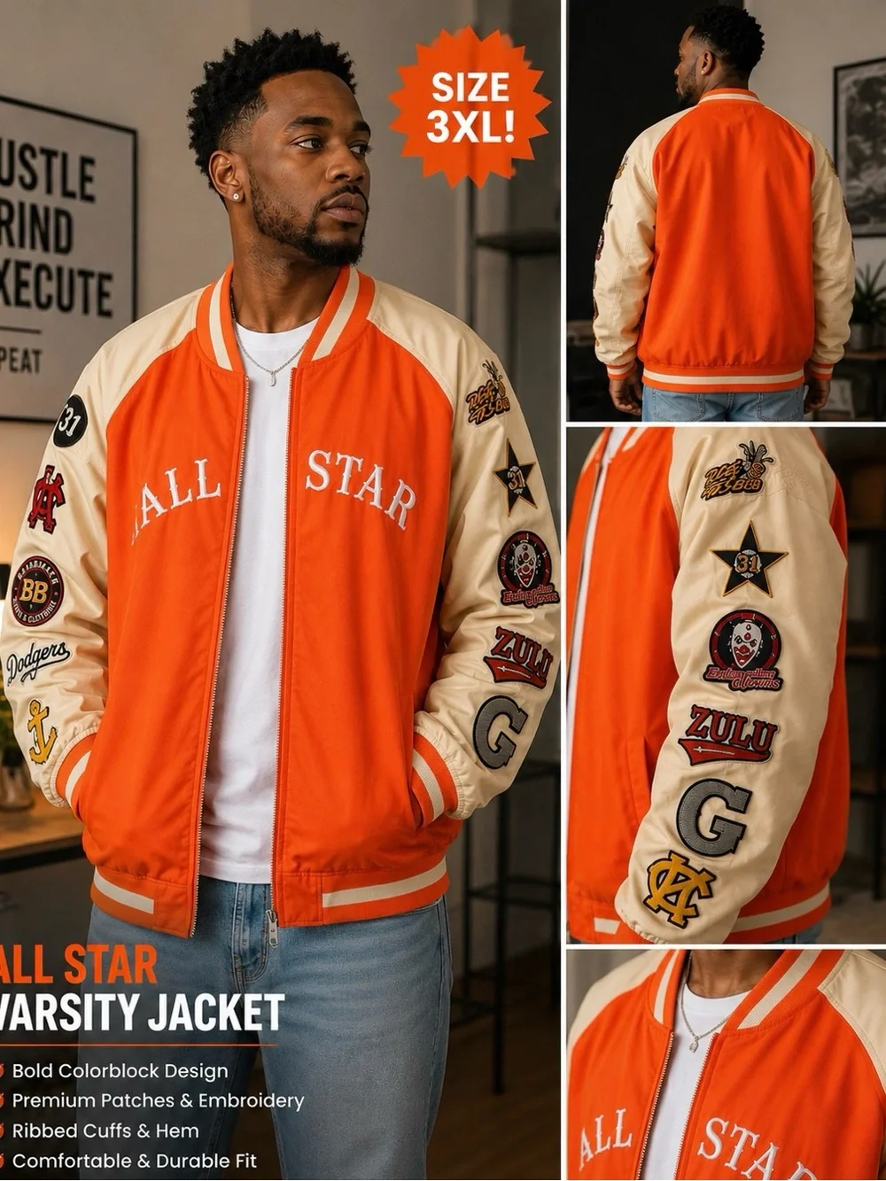 All Star Orange & Cream  or Blu & Cream Varsity Jacket